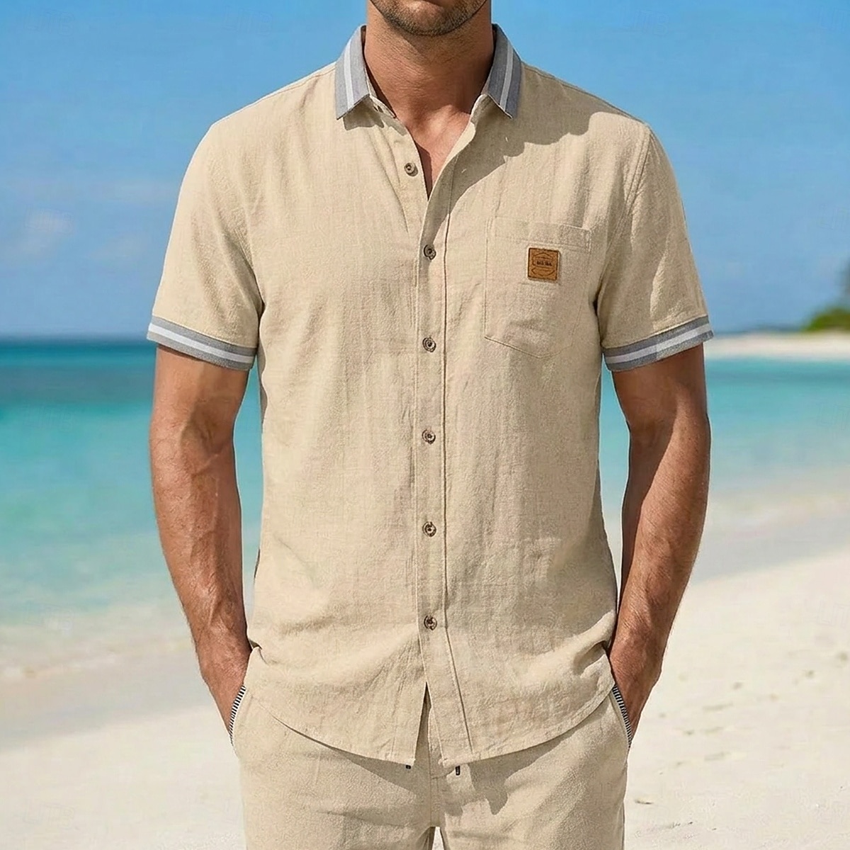 Da uomo Camicia Camicia di lino Camicia Estiva Camicia da Spiaggia Semplice Casuale Quotidiano Blu Nero Blu marino Cachi Manica Corta Colletto Estate Primavera Abbigliamento Patchwork del 2026 a $29.99 –P4
