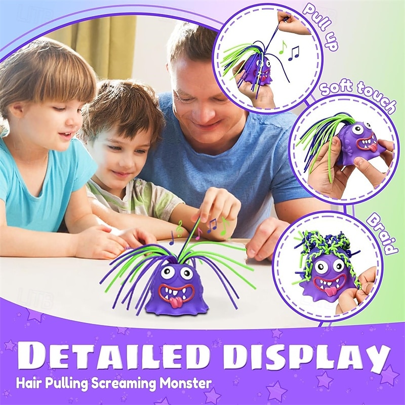 Conjunto de 2 monstros gritando com som, brinquedos sensoriais divertidos para puxar o cabelo, ideais para crianças e adultos, jogo interativo em família, monstro roxo para aliviar o estresse, de 2026 por $9.99 –P5