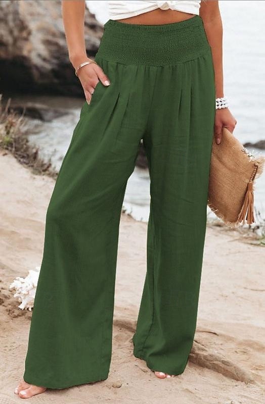 Damen Weites Bein Urlaub Stilvoll Volle Länge Hohe Taille Plissiert Komfort Dehnbar Täglich Strand Violett Marineblau Khaki Schwarz Sommer Frühling Lässiger Schnitt 2026 - $24.99 –P7