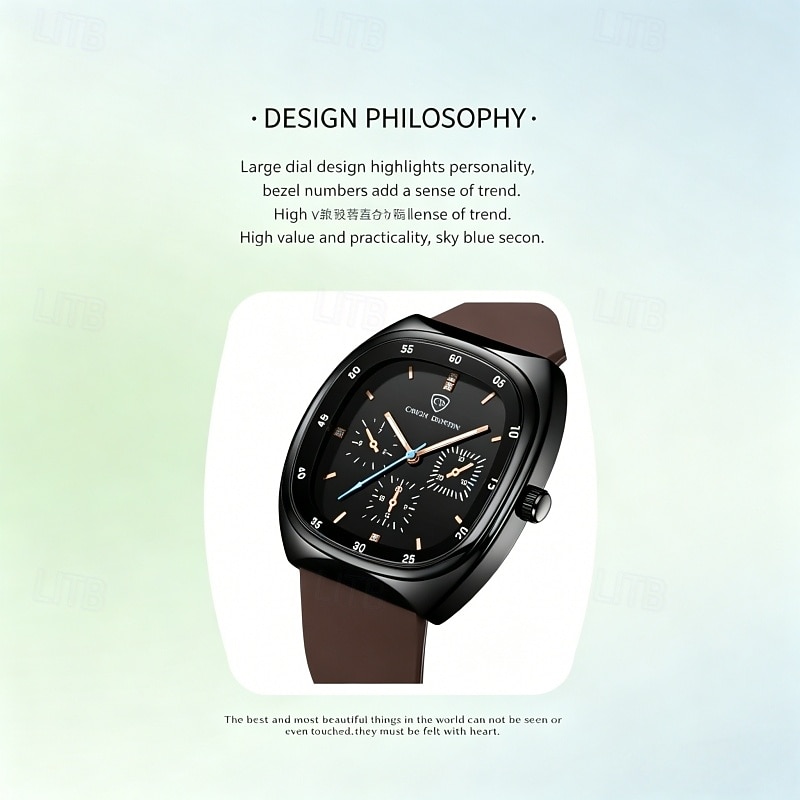Men's Luxury Watch Fashion Square Chronograph Business Quartz Wristwatch for Men Waterproof Sport Casual Silicone Strap Watch Male Luminous Multi-Function Brown Band Gents Gift 2026 - $32.99 –P4