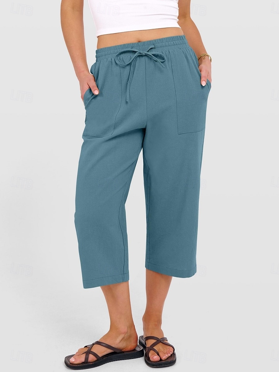 Femmes Coton Pantalon capri Pantalons à jambes droites Mode Streetwear Occasionnel Longueur mollet Taille haute Uni Avec Poches Ceinture Élastique Confortable Doux Élastique Extérieur Vacances Rue de 2026 ? $24.99 –P8