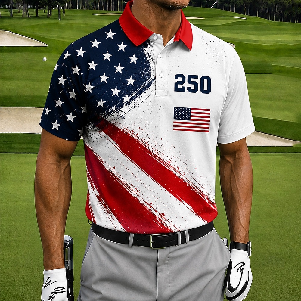 4th of July 2026 250th Men's American Flag Golf Sports Polo Shirts Short Sleeve Polo Shirts Collared Shirts Casual Athleisure 3D Print Buttons Breathable Mesh Spring & Summer Blue 1 Blue 2# 2026 - $22.99 –P1