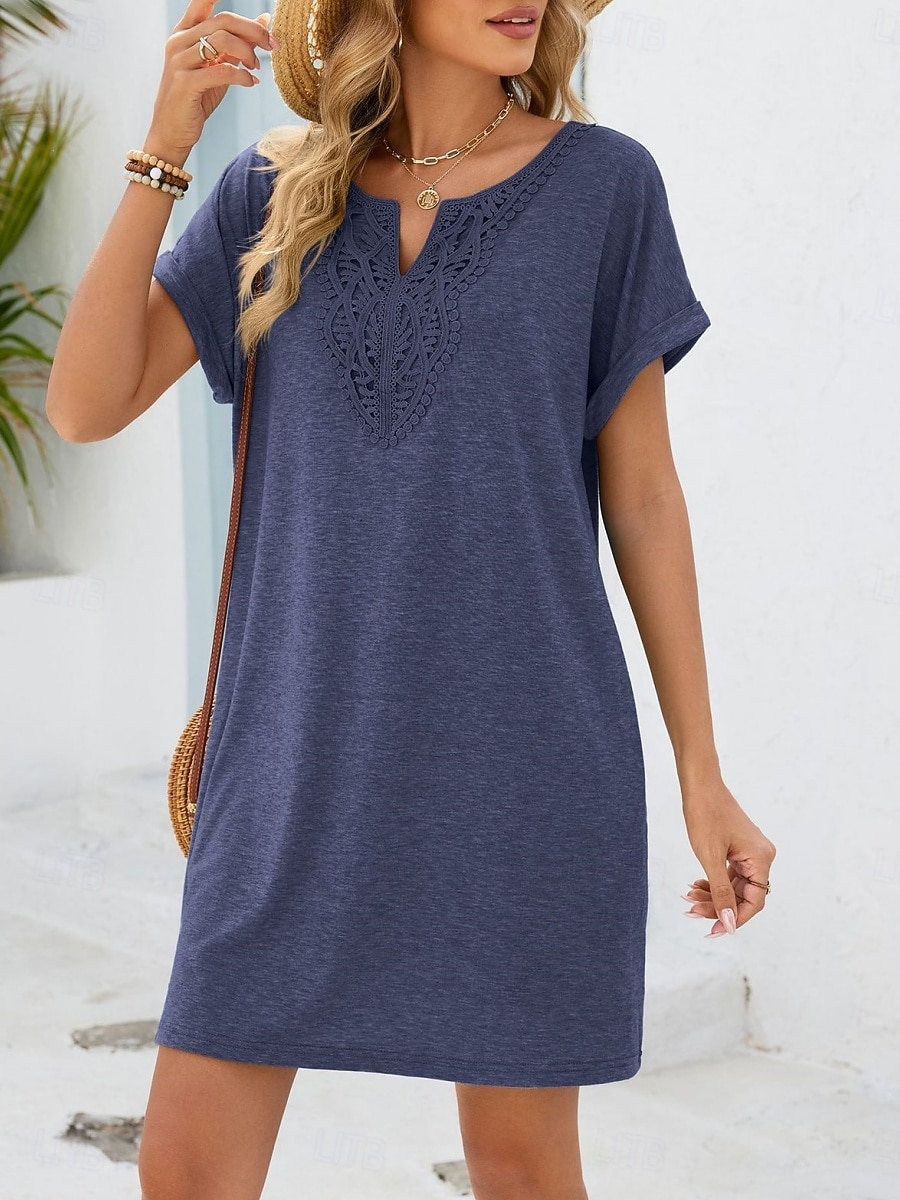 Women's Mini Dress Shift Dress Summer Dress Casual Daily Loose Fit Plain Short Sleeve V Neck Blue Navy Black Wine Summer 2026 - $27.99 –P15