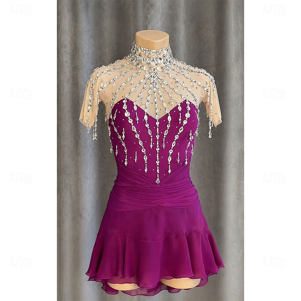 Rochie de Patinaj Artistic Pentru femei Πατινάζ στο πάγο Rochii Fucsia Peteci Deschide Înapoi Strech Antrenament Competiție Ținută Patinaj Clasic Cristale / Strasuri Manșon scurt Patinaj pe Ghea 2026 - $277.19 –P1
