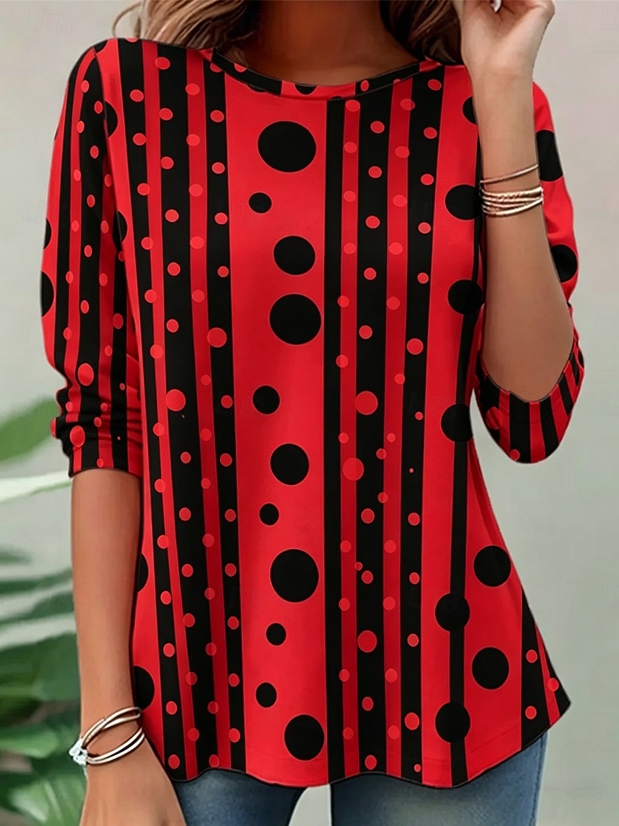 Women's T Shirt Print Graphic Geometric Polka Dot Fashion Stylish Classic Long Sleeve Crew Neck Round Neck Regular Tops Casual Daily Weekend Black Red Purple Summer Spring Fall 2026 - $24.99 –P4