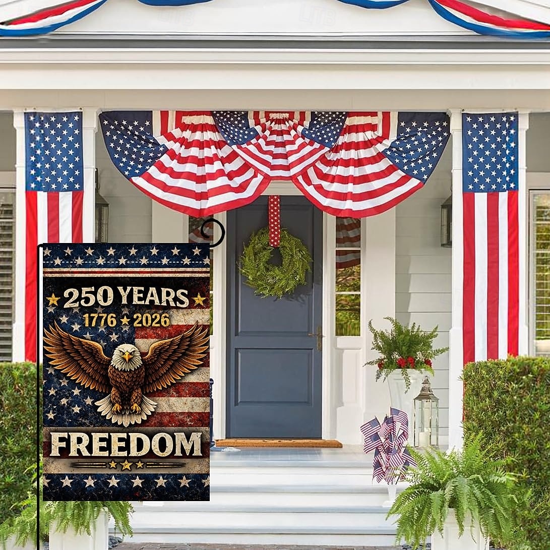 Lot de 2 drapeaux de jardin américains commémorant le 250e anniversaire de l'Amérique, 30 x 45 cm, format vertical double face, 1776-2026, bannière de l'aigle de la liberté, décoration patriotique de 2026 ? $17.99 –P2