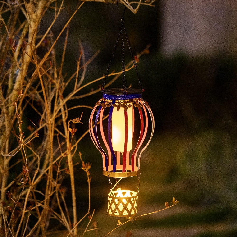 Outdoor Solar Hanging Lantern, Waterproof Metal Hot Air Balloon Decor with Flickering Flame LED, Patio Garden Porch Tree Balcony Fence Party Wedding Ambient Lighting 2026 - $23.99 –P11