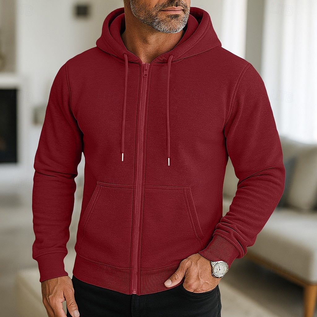 Homme Sweat à capuche Sweat à capuche zippé intégral Rouge vin Noir bleu marine Gris Clair Gris foncé À capuche Uni Zip Up Occasionnel Quotidien Sport & Loisir Streetwear Frais Vêtements de sport de 2026 ? $18.49 –P1