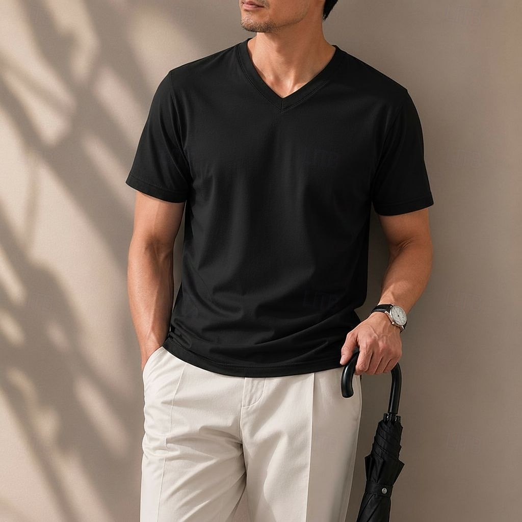 Men's 100% Cotton T Shirt Short Sleeve V Neck Spring All Seasons Plain Vacation Fashion Daily V Neck Casual Daily Outdoor Black Top Tee for Men 2026 - $41.99 –P6