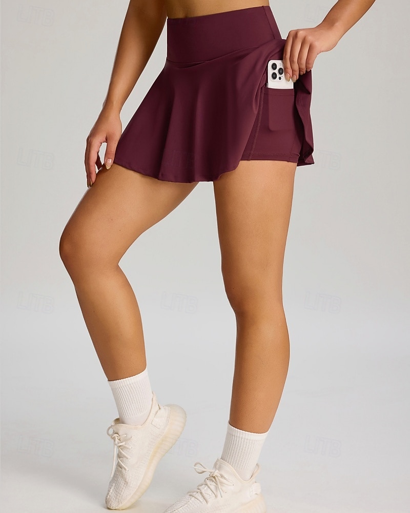 Women's Solid Colored Casual Skirt Tennis Skirts with Shorts Sport Skirt Pocket High Waist Quick Dry Elastic Sweat-Wicking Breathable Tennis Golf Running Skirt Black Red Navy Blue Tennis Clothing 2026 - $22.99 –P6