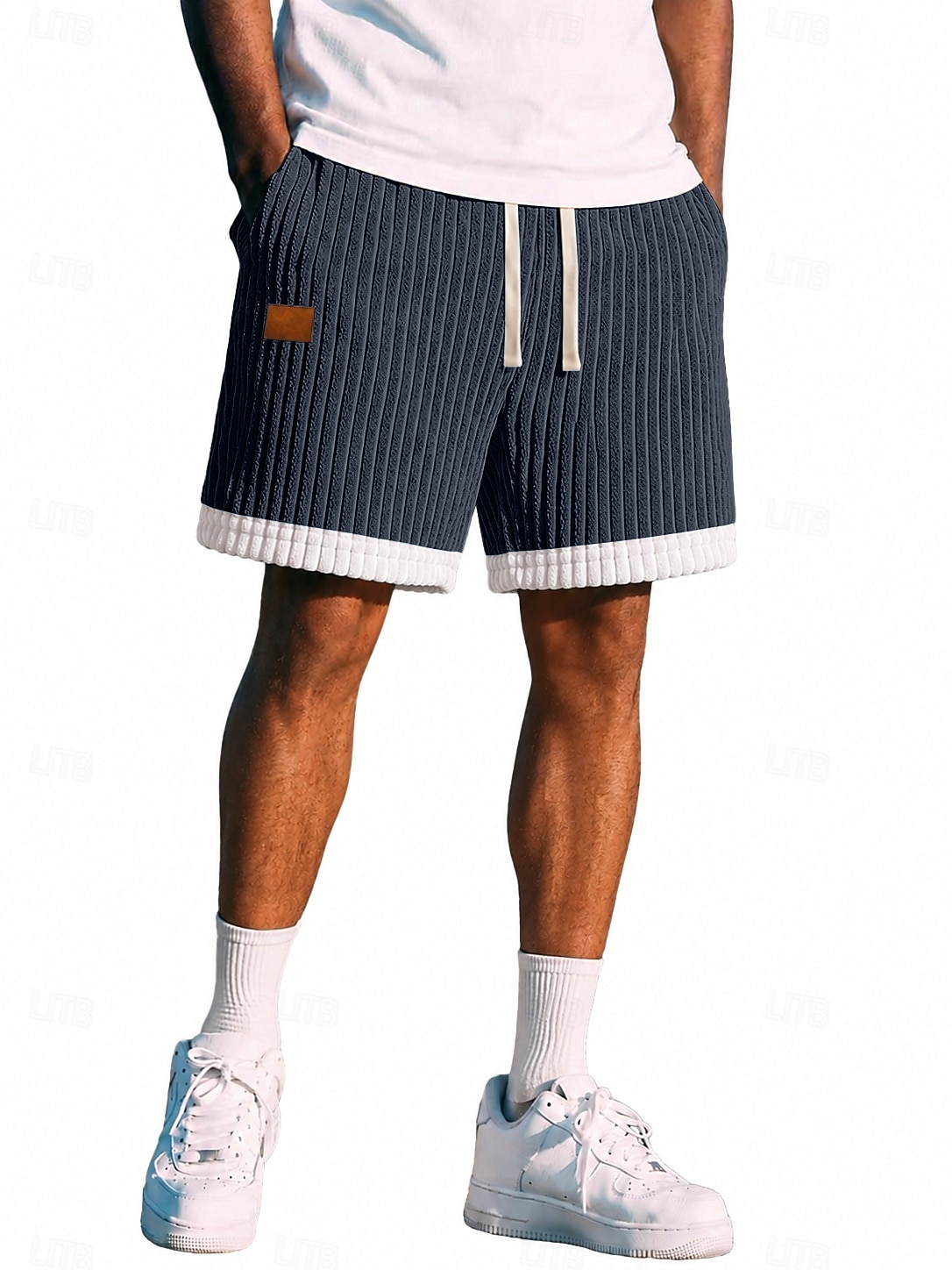 Men's Shorts Casual Shorts Corduroy Shorts Pocket Elastic Waist Ribbed Plain Striped Comfort Breathable Above Knee Casual Outdoor Beach Vacation Fashion Khaki Navy Blue Stretchy 2026 - $27.99 –P2