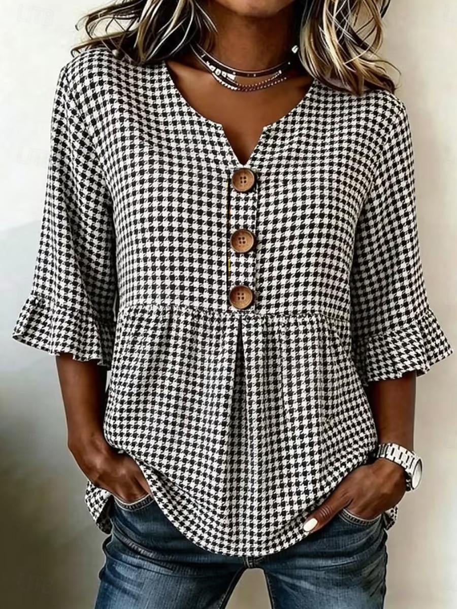 Easter Women's Shirt Graphic Geometric Vintage Stylish Long Sleeve V Neck Crop Tops Casual Daily Holiday Black and gray Light Green Light Brown Summer Spring 2026 - $32.99 –P5