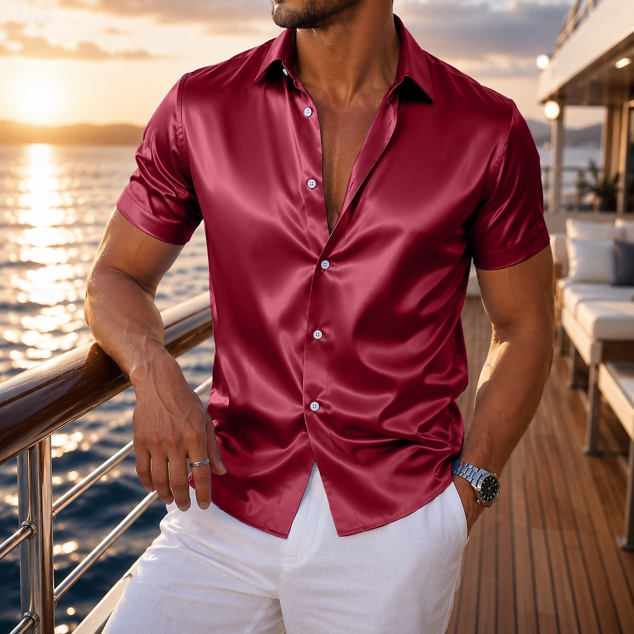 Per uomo Camicia Camicia in raso Camicia elegante Camicia con Bottoni Matrimonio Formale Blu chiaro Nero Bianco Vino Manica Corta Collo ripiegato Estate Abbigliamento Classico del 2026 a $24.99 –P1