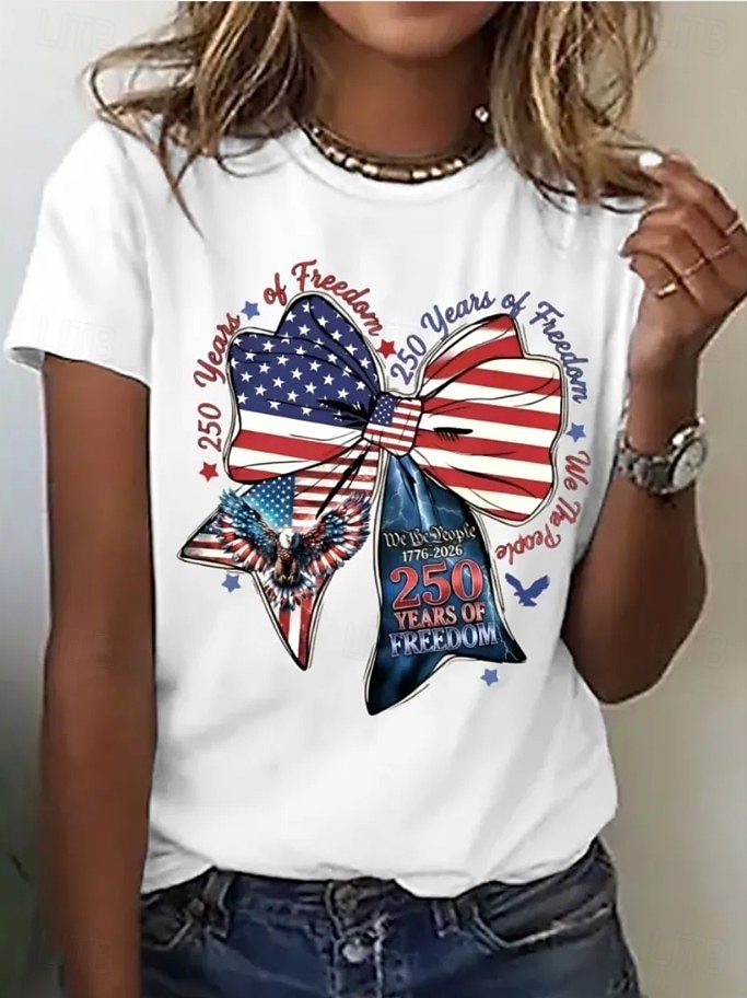 American Independence Day Women's T Shirt Print Graphic American Flag Vintage Fashion Casual Short Sleeve Crew Neck Round Neck Regular Tops Casual Daily Weekend Black White Sky Blue Summer Spring 2026 - $21.99 –P3