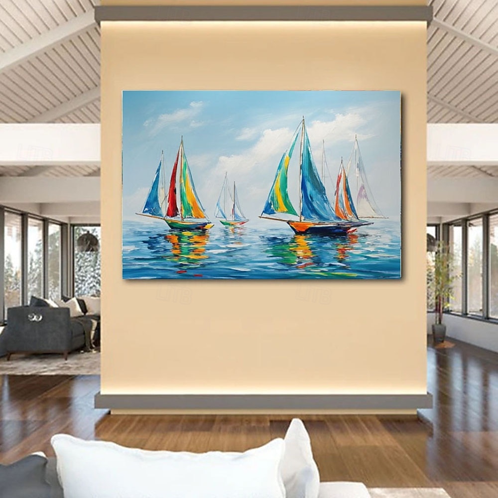 Hand-Painted Abstract Landscape Oil Painting Colorful Sailboat Modern Minimalist Wall Decor for Living Room Entryway Dining Room 2026 - $125.99 –P4
