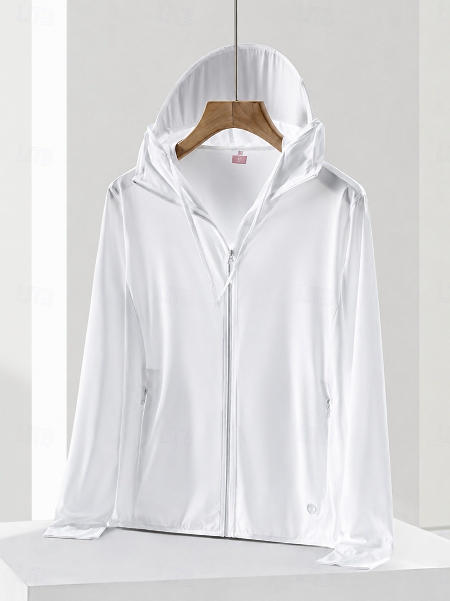 Women's Casual Jacket Sun Protection Quick Dry Adjustable Casual Solid Color Casual Regular Hooded Regular Fit Long Sleeve Outerwear White Sky Blue Purple Summer Spring 2026 - $21.99 –P9
