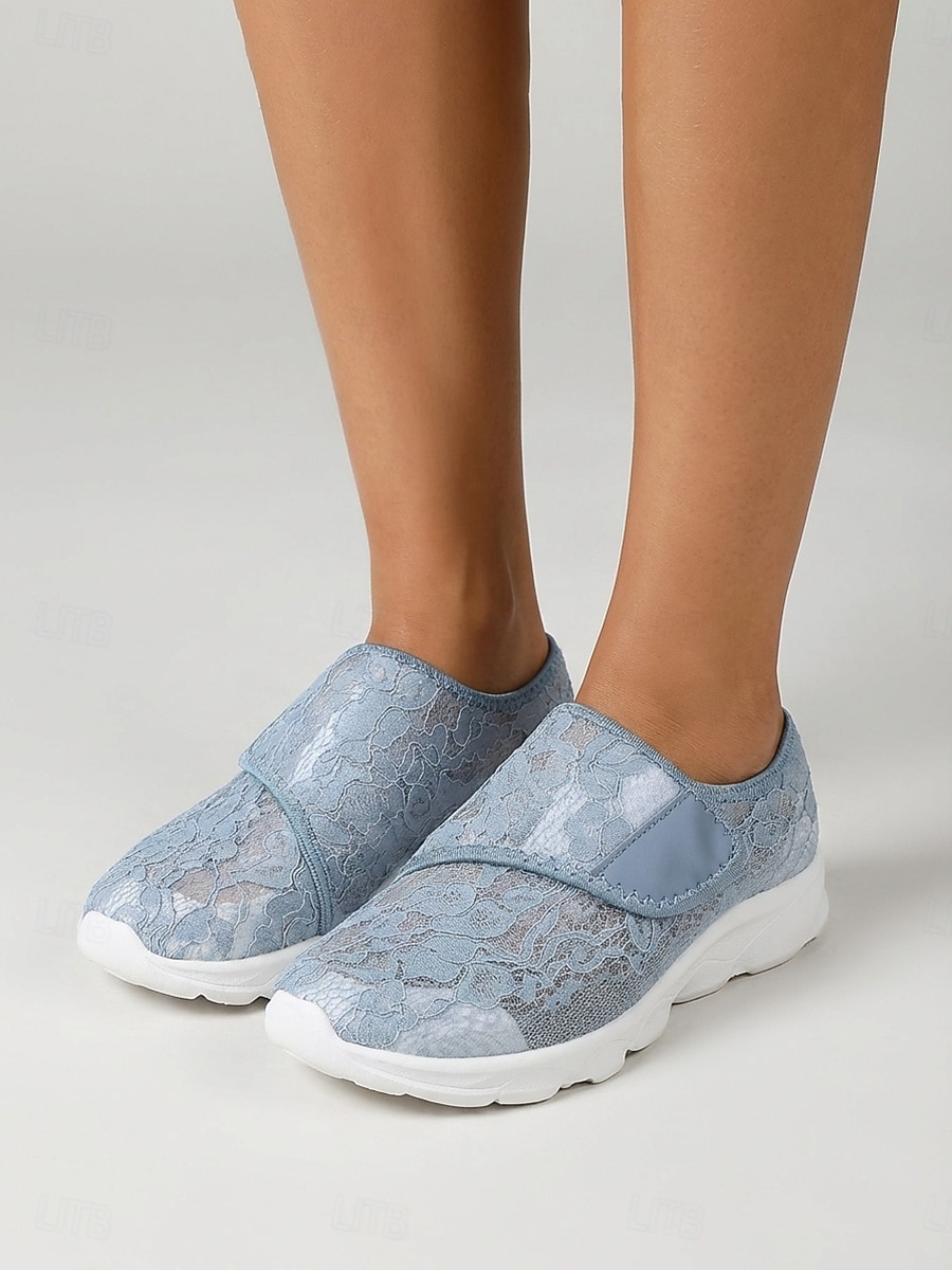 Chaussures de marche bleues à lacets et fermeture velcro pour femmes - baskets décontractées, légères, respirantes et confortables, idéales pour les pieds larges et gonflés, au quotidien et en voyage. de 2026 ? $26.99 –P2