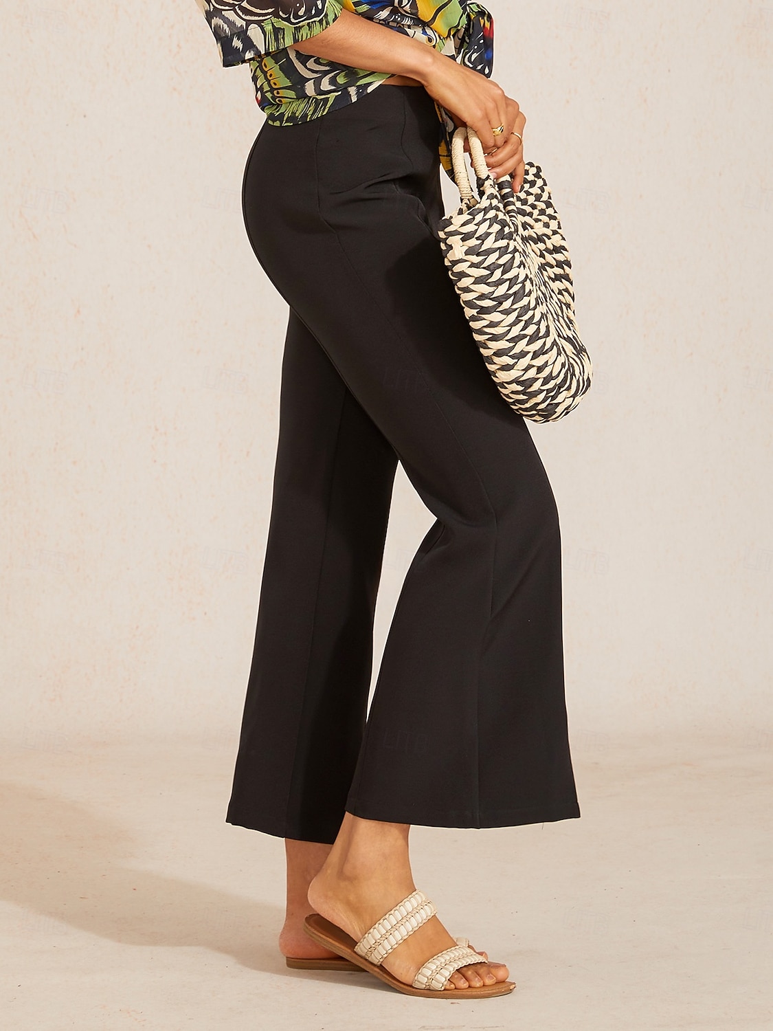 Slightly Stretch Fine Rib Cropped Flared Pants 2026 - $79.99 –P3