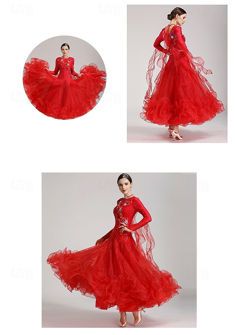 Ballroom Dance فستان كريستال / أحجار الراين نسائي أداء كم طويل سباندكس بوليستر 2026 - $170.99 –P1