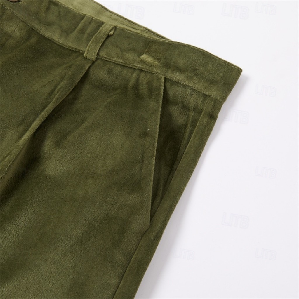 Calça social masculina de veludo - calça reta para ocasiões formais - verde militar de 2026 por $40.99 –P3