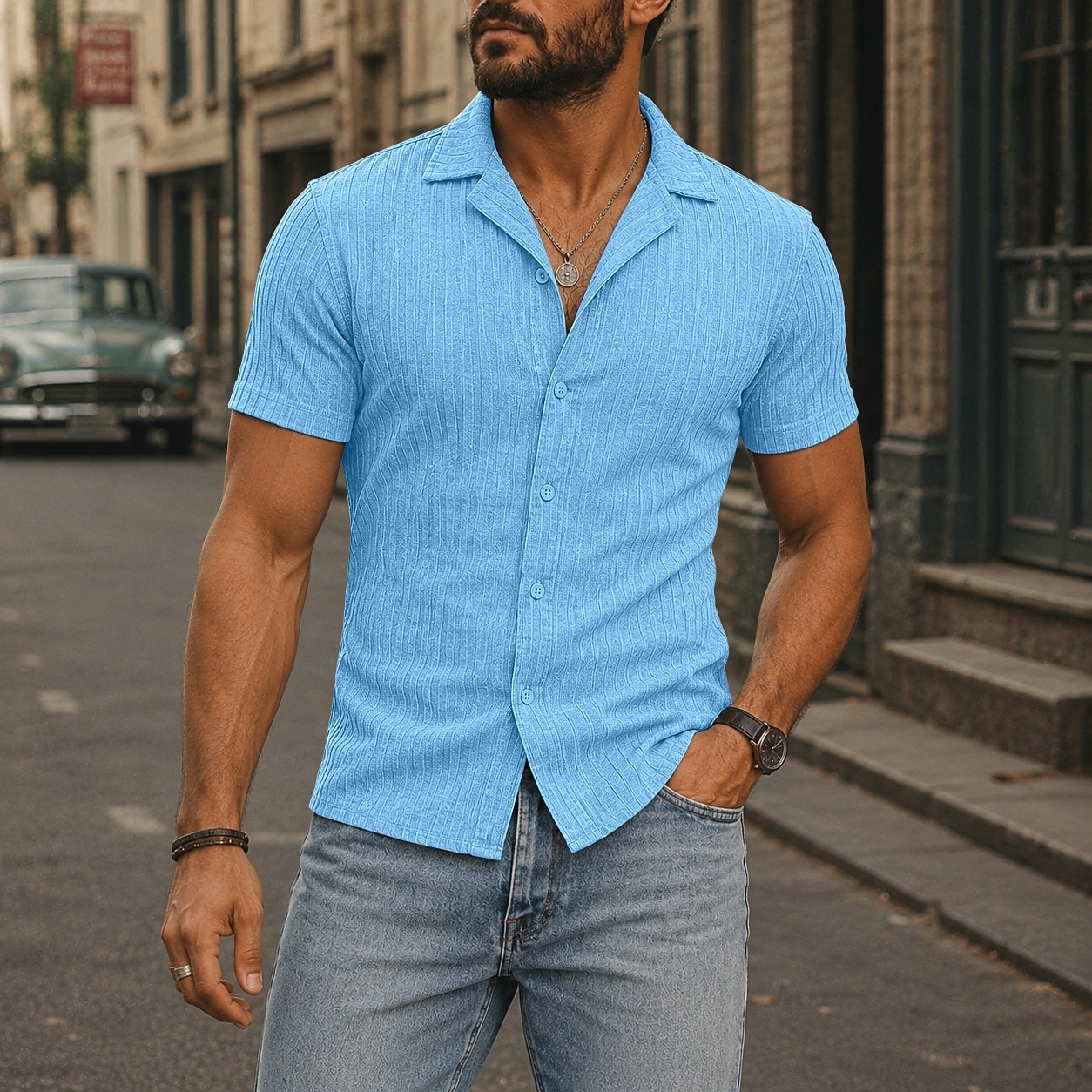 Men Shirt Casual Shirt Button Up Shirt Jacquard Shirt Black White Burgundy Navy Blue Apricot Short Sleeve Plain Cuban Collar Casual Daily Front Pocket Clothing Apparel Elegant Fashion Casual 2026 - $22.99 –P7