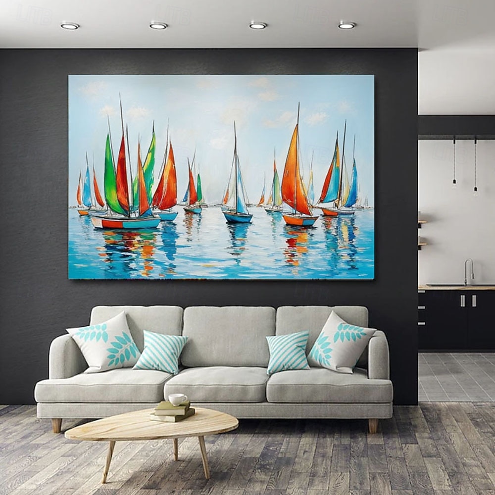 Hand-Painted Abstract Landscape Oil Painting Colorful Sailboat Modern Minimalist Wall Decor for Living Room Entryway Dining Room 2026 - $125.99 –P3