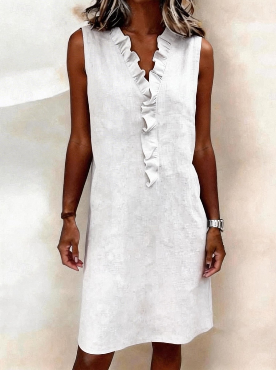 Women s Knee Length Dress Casual Dress Vest Dress A Line Dress Summer Dress Basic Classic Daily Vacation Regular Fit Plain Sleeveless Crew Neck V Neck