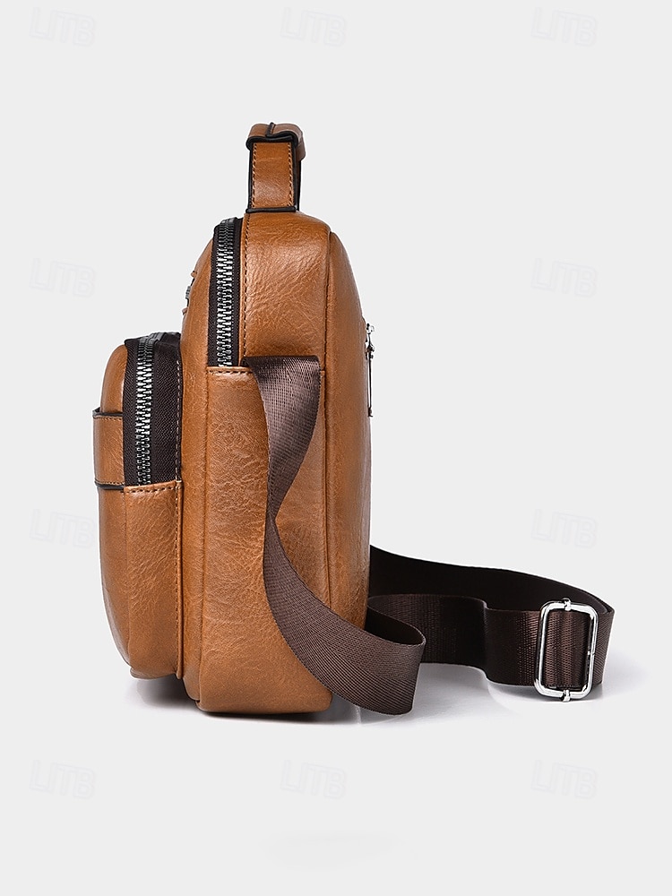geantă messenger vintage bărbătească din piele ecologică - geantă de umăr crossbody de mare capacitate cu buzunare multiple &curea reglabilă pentru naveta de afaceri, călătorii &casual de zi cu zi, 2026 - $19.99 –P5