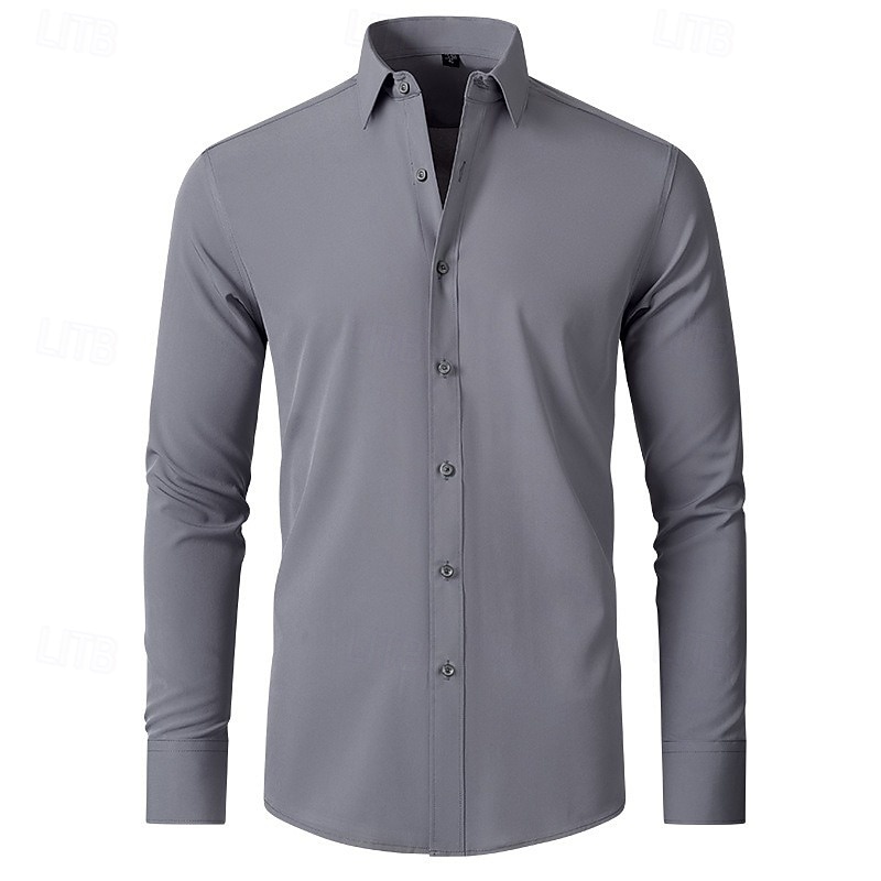 Cămașă casual pentru bărbați pentru întoarcerea acasă croi standard mânecă lungă rever culoare solidă poliester negru alb gri 2025 2026 - $31.99 –P3