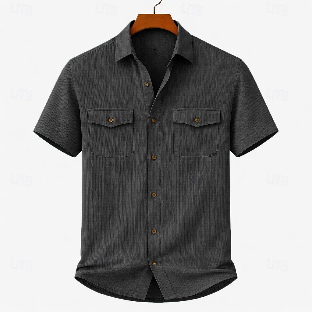 Men's Shirt Casual Shirt Corduroy Shirt Button Up Shirt Black White Yellow Navy Blue Brown Short Sleeve Plain Shirt Collar Casual Daily Front Pocket Clothing Apparel Elegant Fashion Casual 2026 - $24.99 –P4