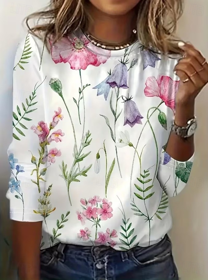 Ostern Damen T Shirt Druck Blumen Grafik Pflanzen Stilvoll Klassisch Modern Langarm Rundhalsausschnitt Rundhals Normale Oberteile Lässig Täglich Wochenende Weiß Leicht Rosa Grün Beige Sommer Frühling 2026 - $24.99 –P8