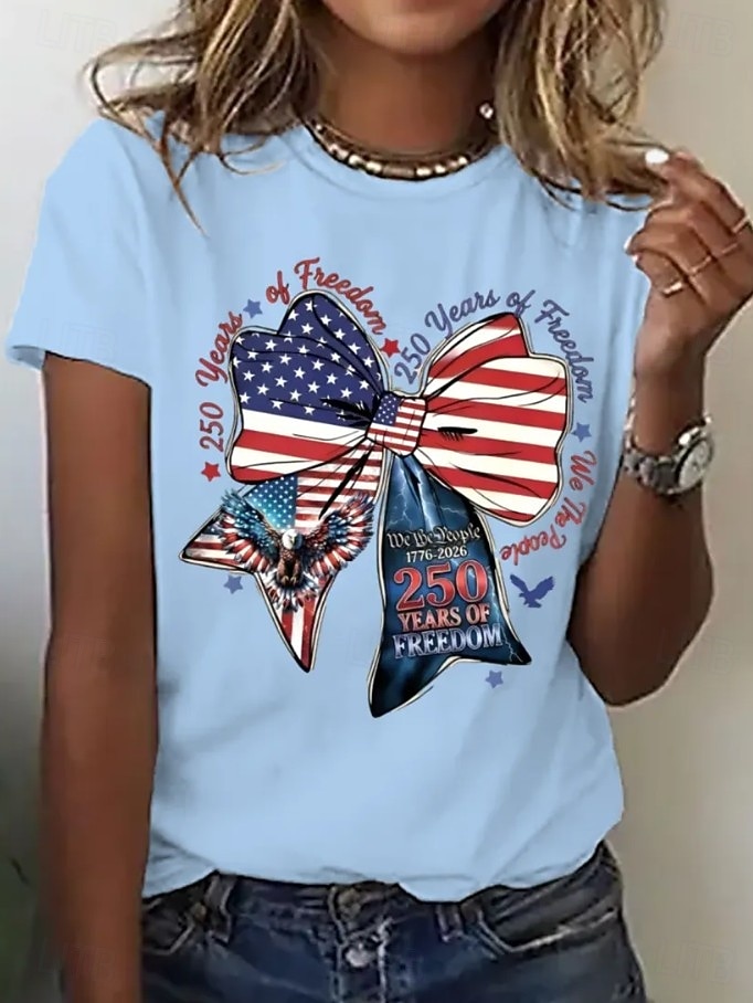 American Independence Day Women's T Shirt Print Graphic American Flag Vintage Fashion Casual Short Sleeve Crew Neck Round Neck Regular Tops Casual Daily Weekend Black White Sky Blue Summer Spring 2026 - $21.99 –P4
