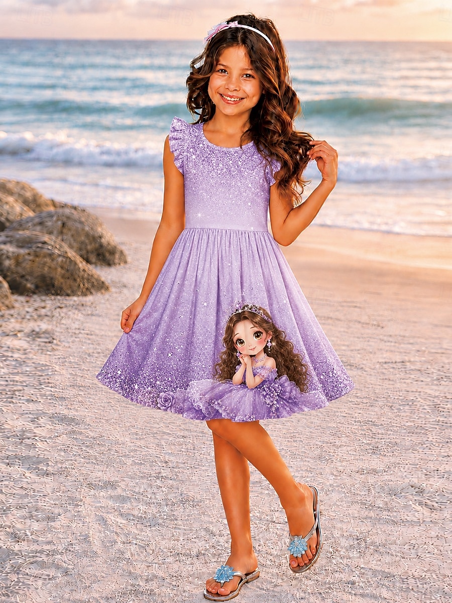 ragazze' 3D Grafico Cartoni animati Da principessa Abito Vestito con Volant Senza Maniche Stampa 3D Estate Primavera Quotidiano Vacanza Feste Carino Essenziale Casual Bambini 4-12 Anni Vestito Casual del 2026 a $8.49 –P4