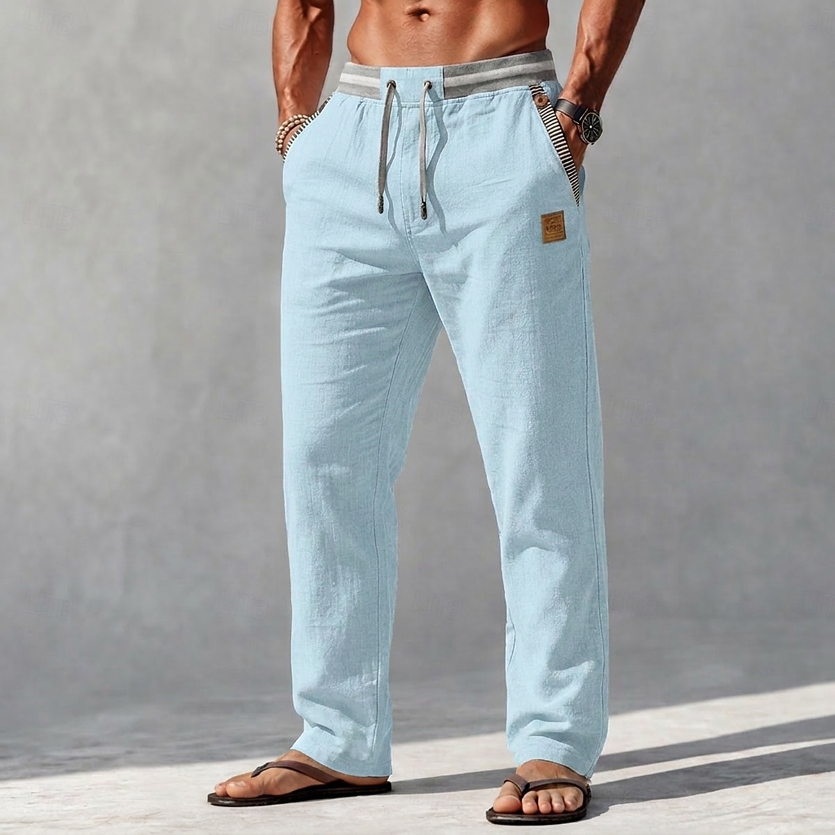 Bărbați Pantaloni de in Pantaloni Pantaloni de vară Cordon Talie elastică Picior drept Simplu Confort Comfortabil Lungime totală Casual Zilnic Plajă Vacanță Modă Albastru piscină Kaki Inelastic 2026 - $33.99 –P9