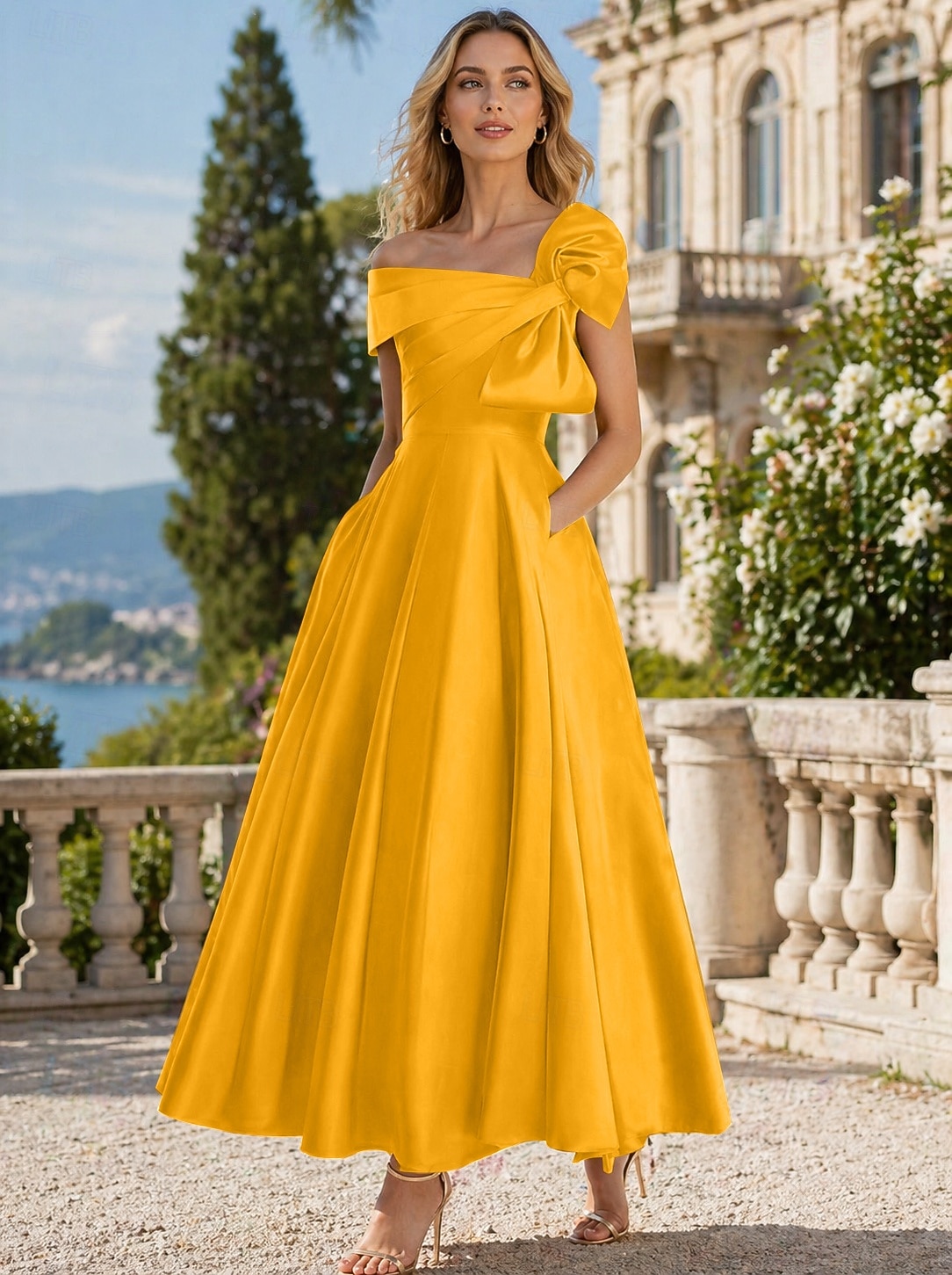 A-Line Ankle Length Cocktail Dresses Party Dresses Elegant Silky Short Sleeve One Shoulder Wedding Formal Pink Dress Satin with Bow(s) 2026 - $149.99 –P7