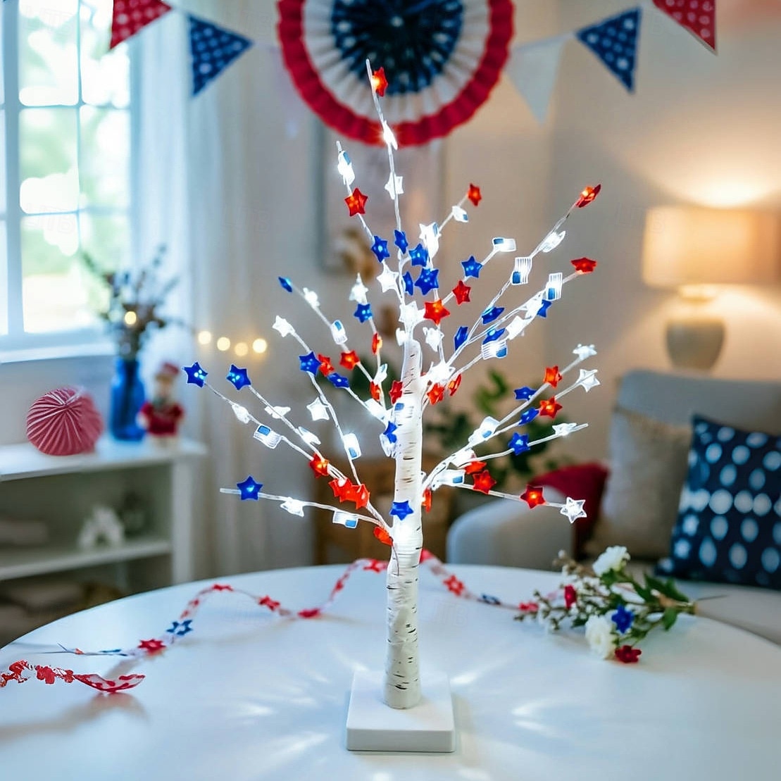 Árbol de Navidad con luces LED de la bandera estadounidense para el 250 aniversario del 4 de julio, con los colores rojo, blanco y azul. Lámpara decorativa LED para interiores. &al aire libre, sala de 2026 - $30.99 –P1
