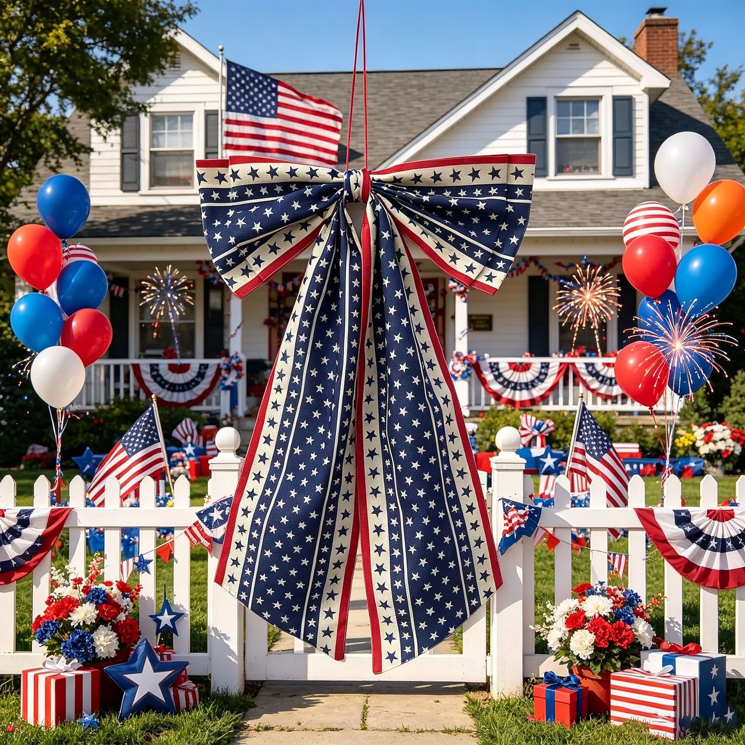 Fiocco decorativo per il 250° anniversario degli Stati Uniti, fiocco patriottico da appendere, rosso, bianco e blu, ghirlanda per la porta del 4 luglio, fiocco per la porta d'ingresso, portico, del 2026 a $18.99 –P19