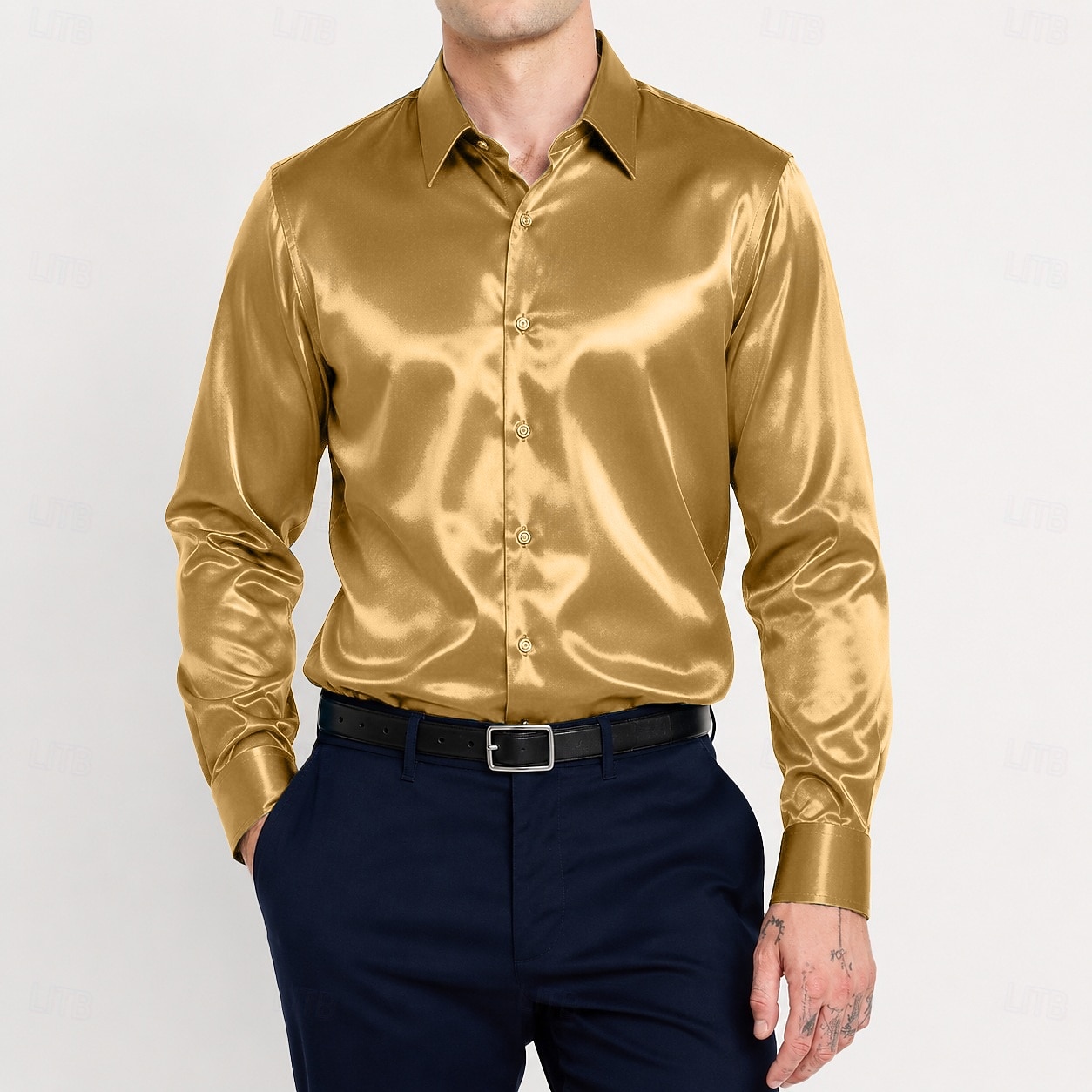 Men's Shirt Satin Shirt Dress Shirt Button Up Shirt Prom Shirt Gradient Wedding Formal Blue Silver Black Yellow Long Sleeve Turndown Spring All Seasons Clothing Apparel Plain 2026 - $24.99 –P3