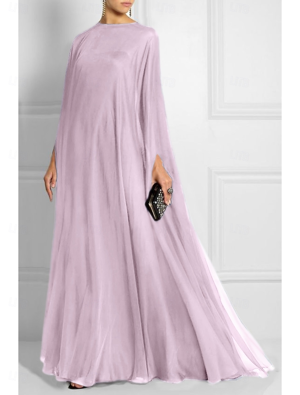 Sheath Evening Gown Empire Dress Formal Evening Sweep Brush Train Long Sleeve Boat Neck Fall Wedding Guest Chiffon with Pleats Dress to impress