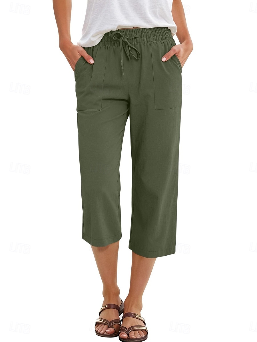 Femmes Coton Pantalon capri Pantalons à jambes droites Mode Streetwear Occasionnel Longueur mollet Taille haute Uni Avec Poches Ceinture Élastique Confortable Doux Élastique Extérieur Vacances Rue de 2026 ? $24.99 –P4