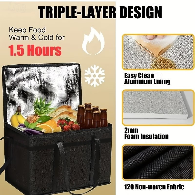 2 bolsas isotérmicas grandes y extragrandes, mantienen la comida caliente o fría durante varias horas: bolsa de compras, bolsa térmica suave, adecuada para catering/doordash, bolsa isotérmica para 2026 - $15.49 –P5