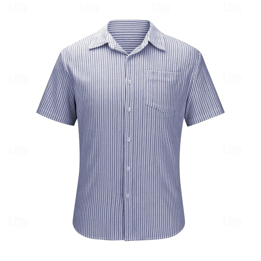 Men's Shirt Ribbed Knitted Casual Shirt Button Up Shirt Pink Navy Blue Green Light Blue Short Sleeve Vertical Stripes Shirt Collar Casual Daily Front Pocket Clothing Apparel Elegant Fashion Casual 2026 - $20.99 –P5