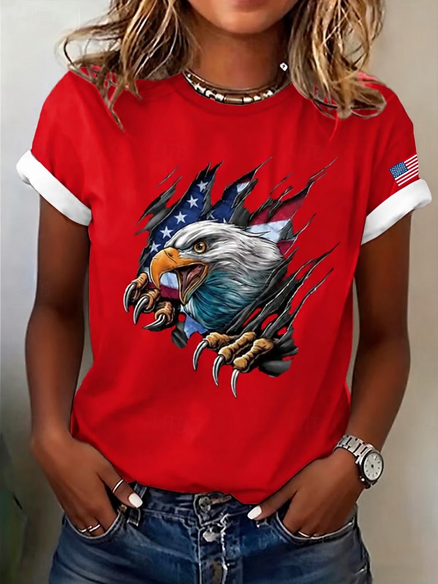 American Independence Day Women's T Shirt Print Graphic National Flag Vintage Stylish Classic Short Sleeve Crew Neck Regular Tops Casual Daily Weekend Blue Black White Pink Red Summer Spring 2026 - $21.99 –P5