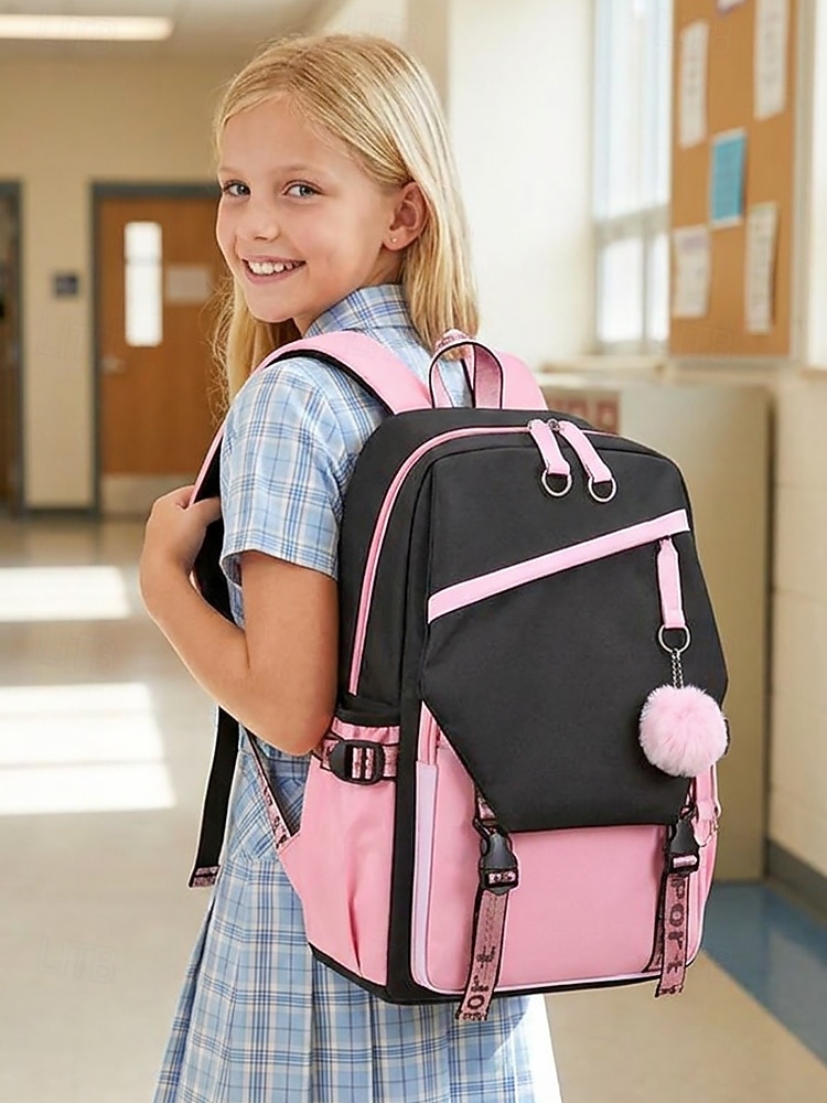 backpack usb travel girl Student Girls Backpack for School, Large Capacity Multi Pocket Bookbag,  Polyester Laptop School Bag with USB