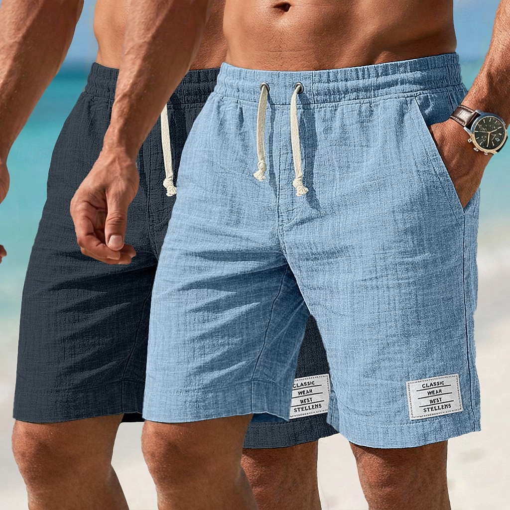 Men's Shorts Summer Shorts Beach Shorts Casual Shorts Drawstring Elastic Waist Plain Comfort Breathable Knee Length Casual Daily Outdoor Fashion Retro Vintage Gray+Khaki Blue+Navy Blue Micro-elastic 2026 - $35.99 –P8