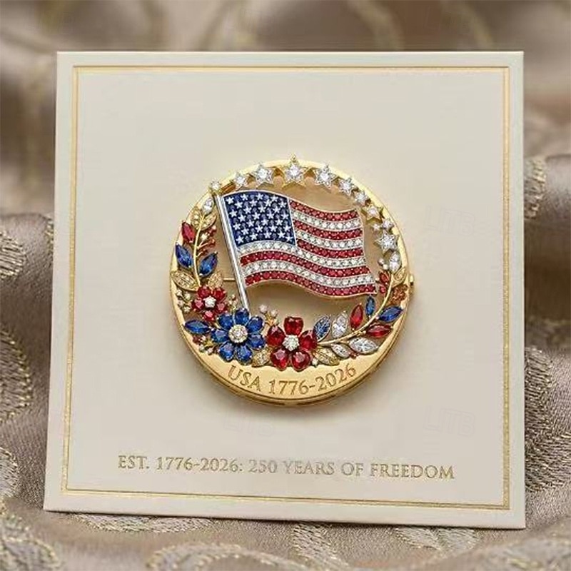 Az USA 250. évfordulójára készült zománc bross kitűző, amerikai zászló mintával, hazafias piros fehér kék csillagokkal &virágok, emlékkép USA 1776-2026 2026 - $15.99 –P1