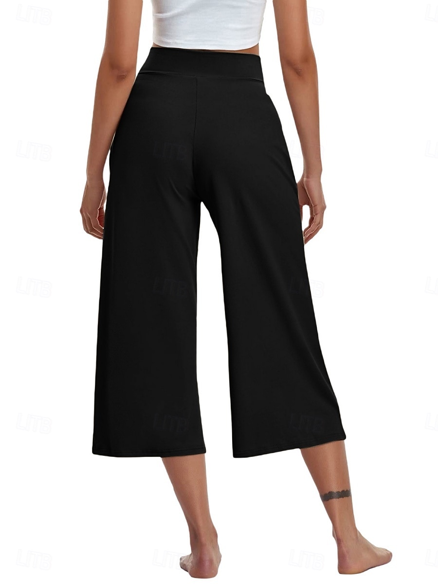 Per donna Pantaloni capri Pantaloni da yoga Gamba larga Moda Streetwear Casual Lunghezza al polpaccio Misura del girovita medio Semplice Tasca Comodo Comodità Morbido Elasticizzato All'aperto Vacanza del 2026 a $18.99 –P14