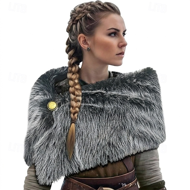 Retro Antiguo Medieval Renacimiento Capa Chales Disfraz de piel sintética Guerrero Vikingo Disfraz Mujer Vikingo Víspera de Todos los Santos Carnaval Rendimiento Fiesta LARP Adultos Chal 2026 - $32.99 –P5