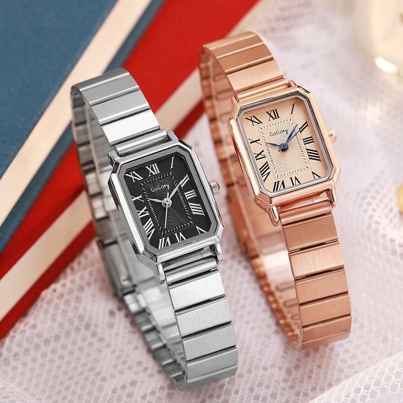 Women's Rectangular Watch, Vintage Silver Stainless Steel Expansion Band Watch with Black Roman Numeral Dial, Elegant Ladies Stretch Bracelet Wristwatch, Retro Fashion Jewelry Gift 2026 - $13.99 –P6
