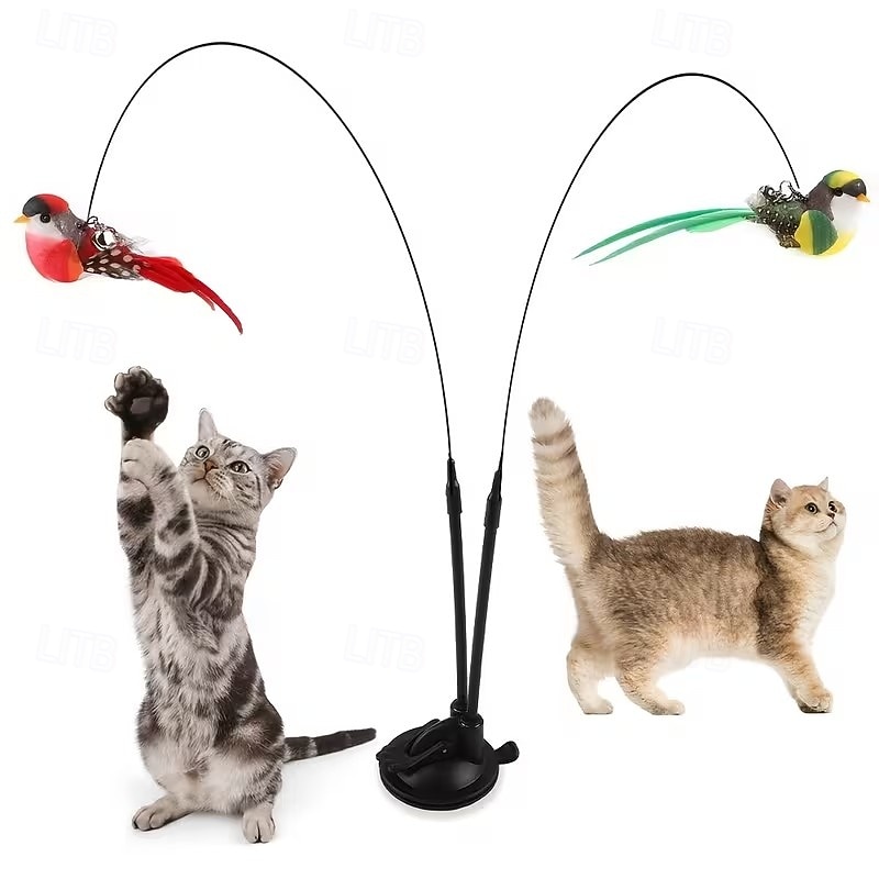 Interactive Cat Teaser Wand Set with Realistic Birds, Handfree Long Pole&Double Rod, Bell And Strong Suction Cup for Active Play 2026 - $19.99 –P1